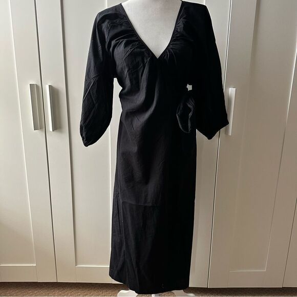 Modern Citizen | Opal Puff Sleeve Wrap Dress | Black Small S - Picture 7 of 7